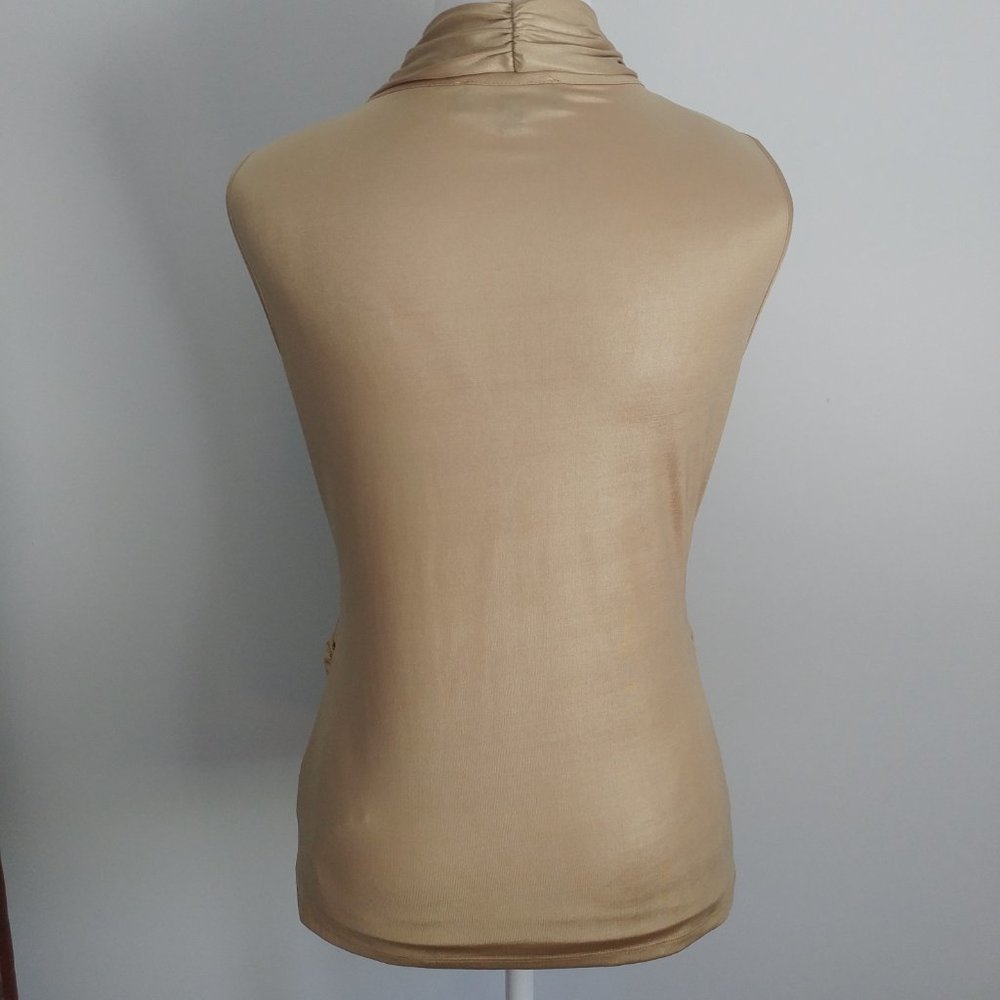 Gold Ruched Sleeveless Top Marilyn Monroe Halter Style Bodycon Holiday Partywear - Picture 5 of 12